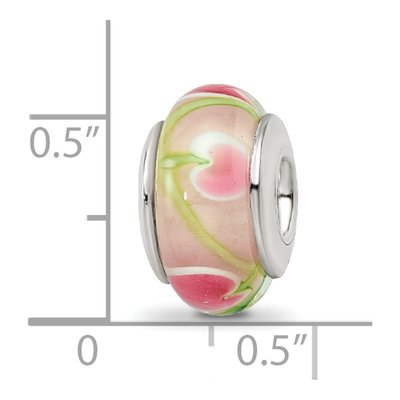 Sterling Silver Pink Green Hand-Blown Glass Bead – view 7