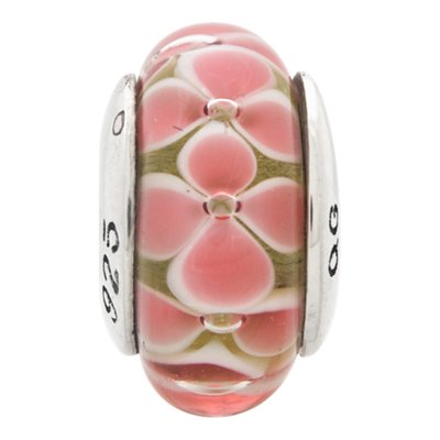 Sterling Silver Pink Floral Hand-Blown Glass Bead – view 4