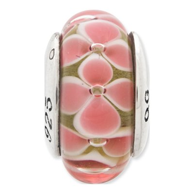 Sterling Silver Pink Floral Hand-Blown Glass Bead – view 5