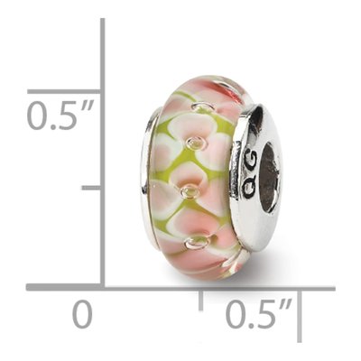 Sterling Silver Pink Floral Hand-Blown Glass Bead – view 6