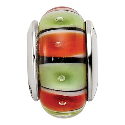 Sterling Silver Orange Red Glass Bead – view 6