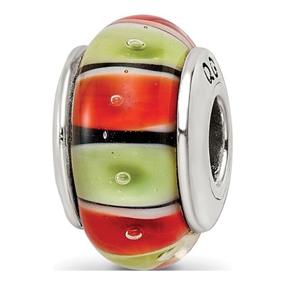 Sterling Silver Orange Red Glass Bead