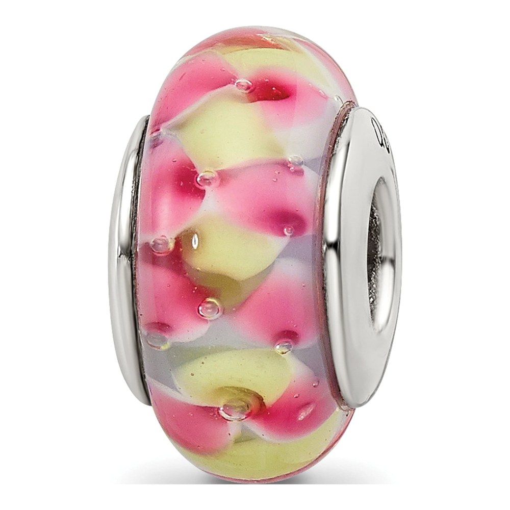 Sterling Silver Pink/Yellow Hand-Blown Glass Bead