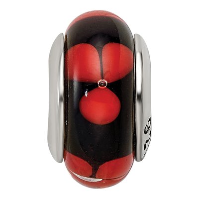 Sterling Silver Red Black Hand-Blown Glass Bead – view 5