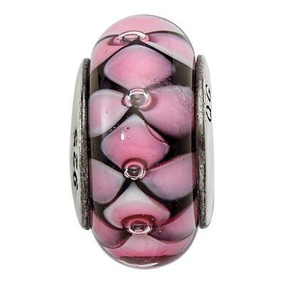 Sterling Silver Black Pink Glass Bead – view 5