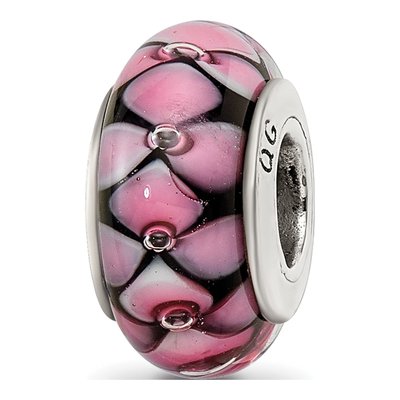 Sterling Silver Black Pink Glass Bead
