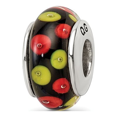 Sterling Silver Red Black Glass Bead