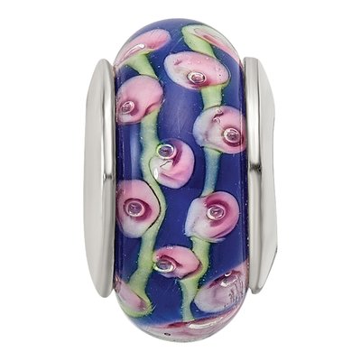 Sterling Silver Blue Floral Glass Bead – view 6