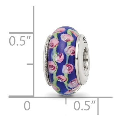 Sterling Silver Blue Floral Glass Bead – view 7