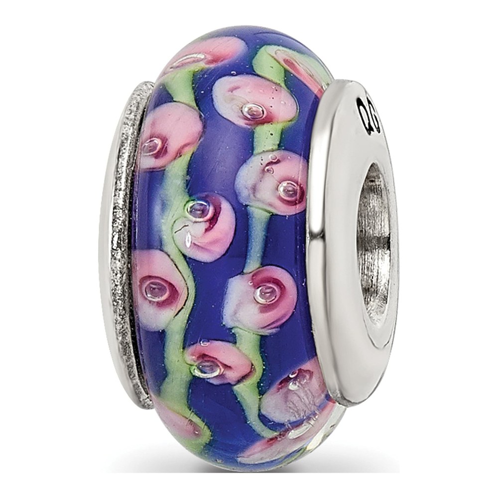 Sterling Silver Blue Floral Glass Reflections Bead