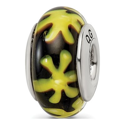 Sterling Silver Black Hand-Blown Glass Bead