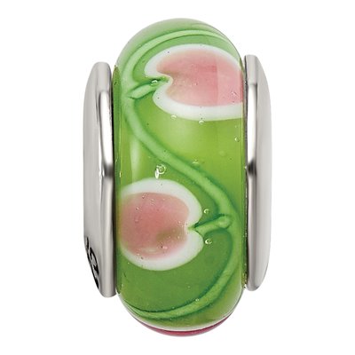 Sterling Silver Green Pink Glass Bead – view 6