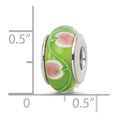 Sterling Silver Green Pink Glass Bead – view 7