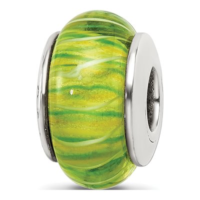 Sterling Silver Green Hand-Blown Glass Bead
