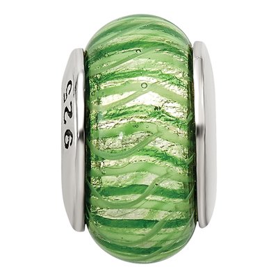 Sterling Silver Green Hand-Blown Glass Bead – view 5