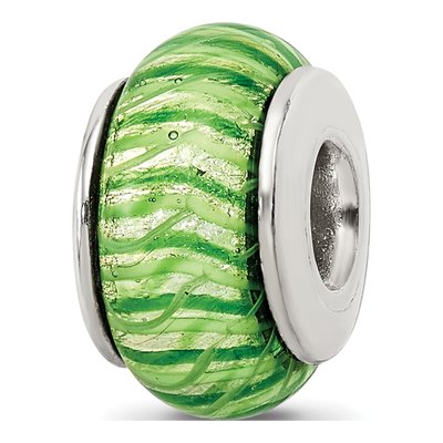 Sterling Silver Green Hand-Blown Glass Bead