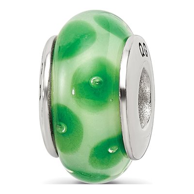 Sterling Silver Green Hand-Blown Glass Bead