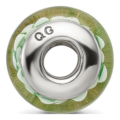 Sterling Silver Green Floral Glass Bead – view 4
