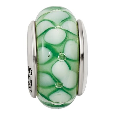 Sterling Silver Green Floral Glass Bead – view 5