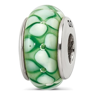 Sterling Silver Green Floral Glass Bead
