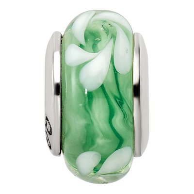 Sterling Silver Green Hand-Blown Glass Bead – view 6
