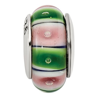 Sterling Silver Green Pink Hand-Blown Glass Bead – view 6