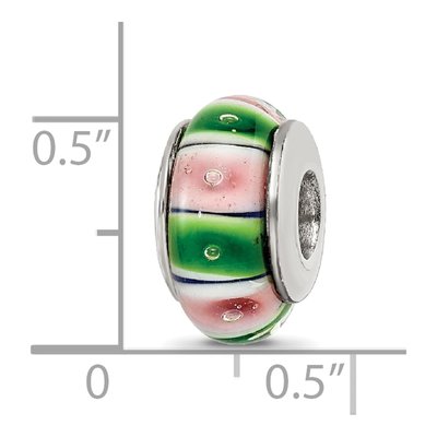 Sterling Silver Green Pink Hand-Blown Glass Bead – view 7