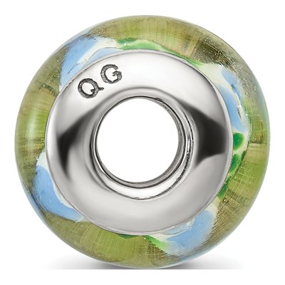 Sterling Silver Green Blue Hand-Blown Glass Bead – view 4