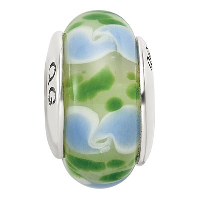 Sterling Silver Green Blue Hand-Blown Glass Bead – view 6