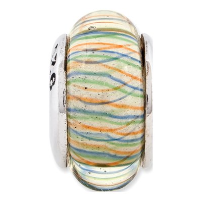 Sterling Silver Green Striped Glass Bead – view 5
