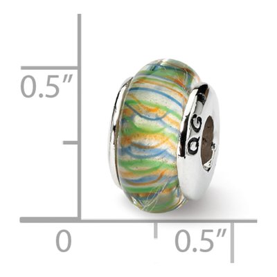 Sterling Silver Green Striped Glass Bead – view 6