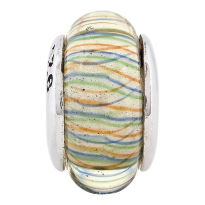 Sterling Silver Green Striped Glass Bead