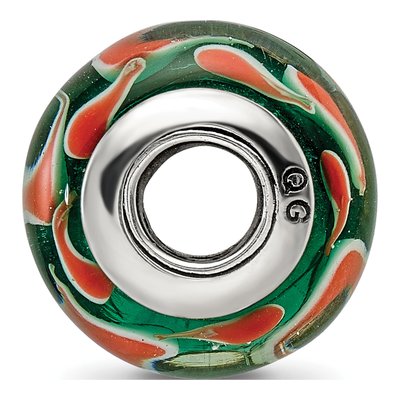 Sterling Silver Green Red Glass Bead – view 4