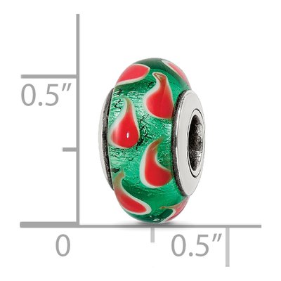 Sterling Silver Green Red Glass Bead – view 7
