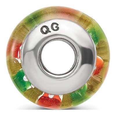 Sterling Silver Green Orange Glass Bead – view 4
