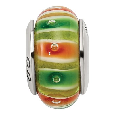 Sterling Silver Green Orange Glass Bead – view 6