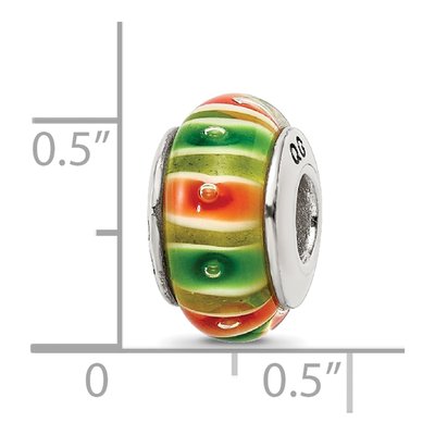 Sterling Silver Green Orange Glass Bead – view 7