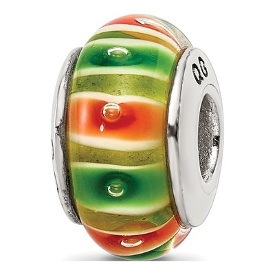 Sterling Silver Green Orange Glass Bead