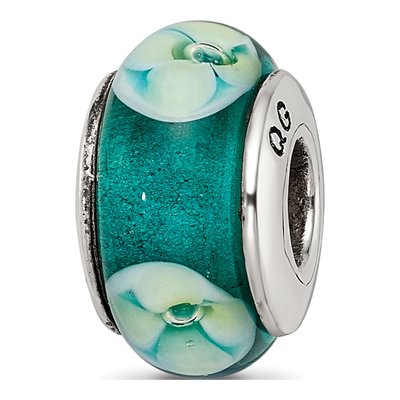 Sterling Silver Blue-Green Glass Bead