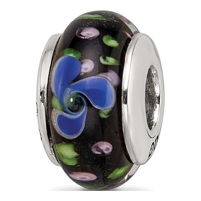 Sterling Silver Blue Hand-Blown Glass Bead