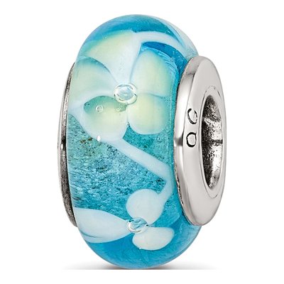 Sterling Silver Blue Hand-Blown Glass Bead