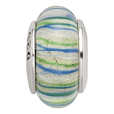 Sterling Silver Blue Green Hand-Blown Glass Bead – view 5