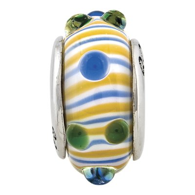 Sterling Silver Blue Green Glass Bead