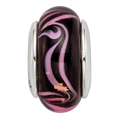 Sterling Silver Black Pink Glass Bead – view 5