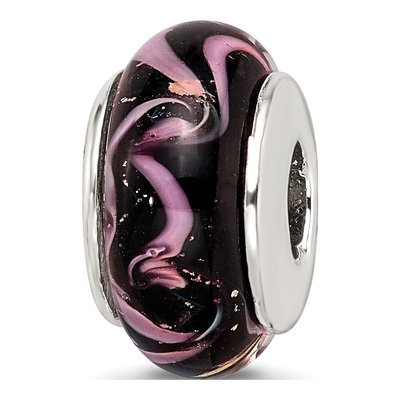 Sterling Silver Black Pink Glass Bead