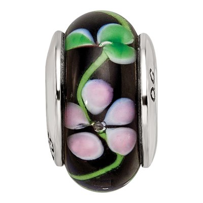 Sterling Silver Black Red Hand-Blown Glass Bead – view 6