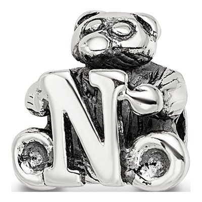 Sterling Silver Kids Letter N Bead