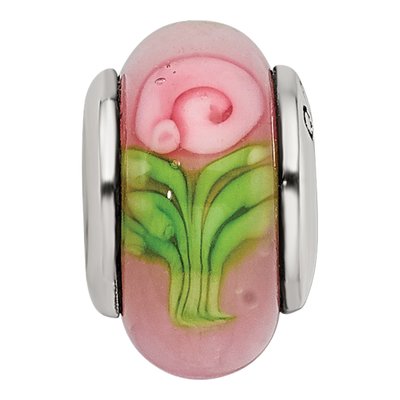 Sterling Silver Kids Pink Flower Glass Bead – view 5