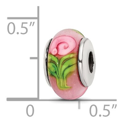 Sterling Silver Kids Pink Flower Glass Bead – view 6