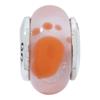 Sterling Silver Kids Orange Murano Glass Bead